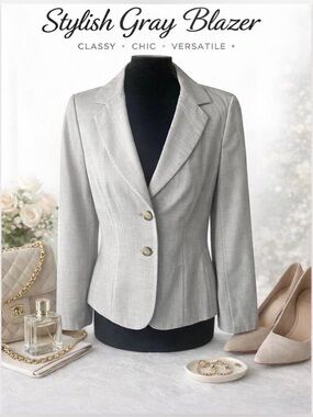 Ann Taylor Petites Gray Blazer Size 8P Tailored Career Jacket Chic Workwear